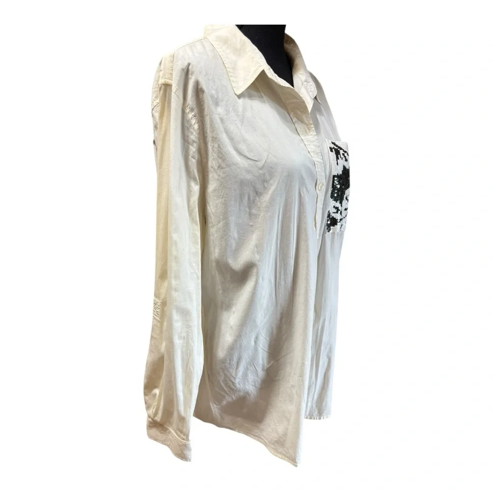 Michael Kors Women's Sequin Button Down Long Sleeve Top. - Picture 4 of 7